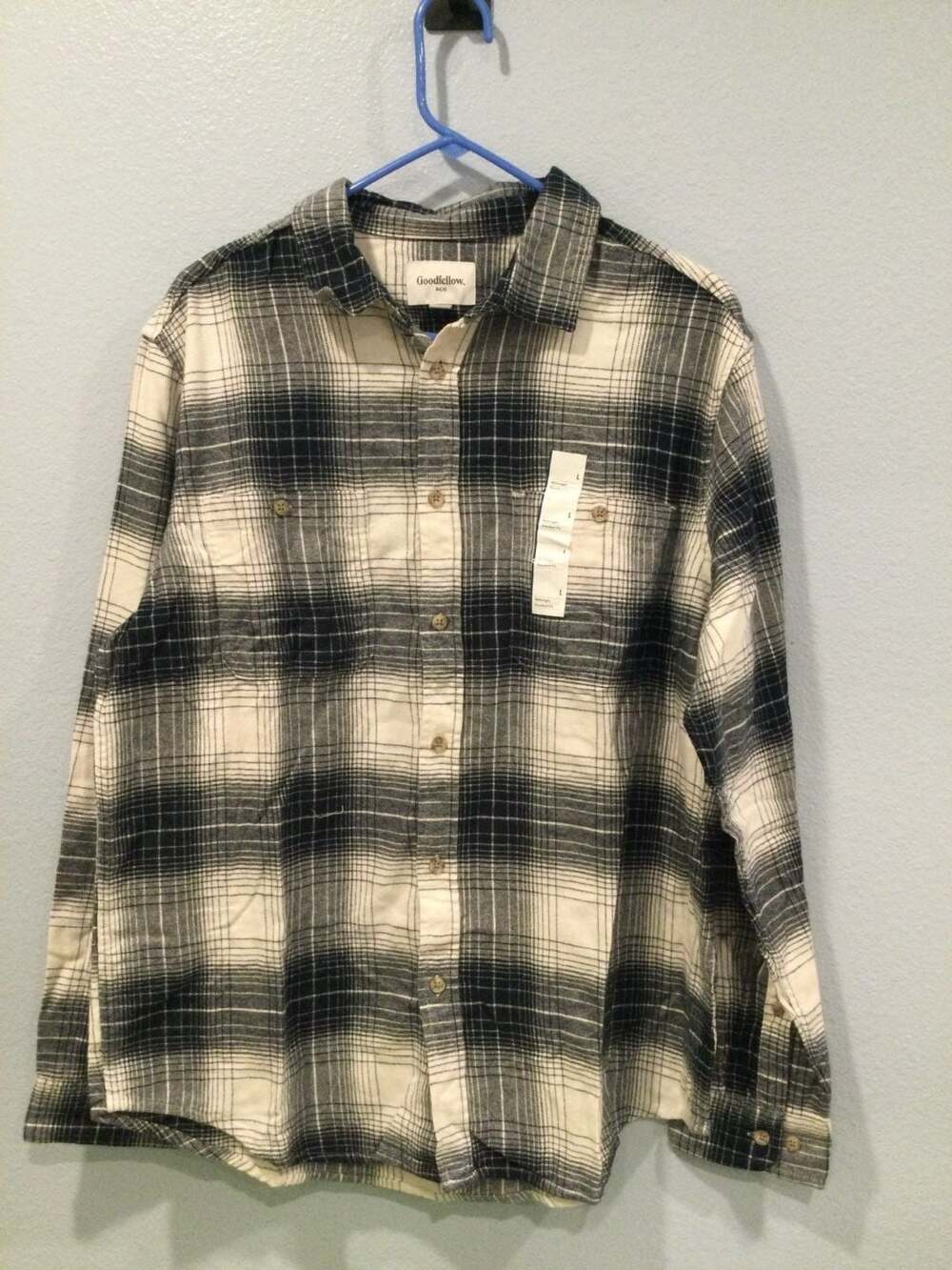 Goodfellow & Co Plaid Flannel Shirt Size L Black Cream